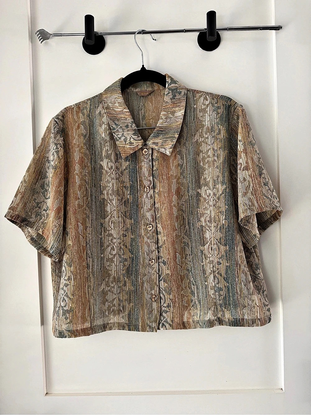 Short Sleeve Button Down in Blue & Brown